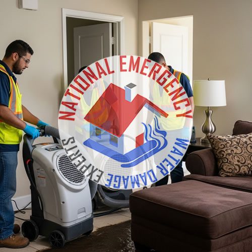 Technicians from National Emergency Water Damage Experts performing water removal in a Fort Lauderdale home, showcasing emergency restoration services for water damage.
