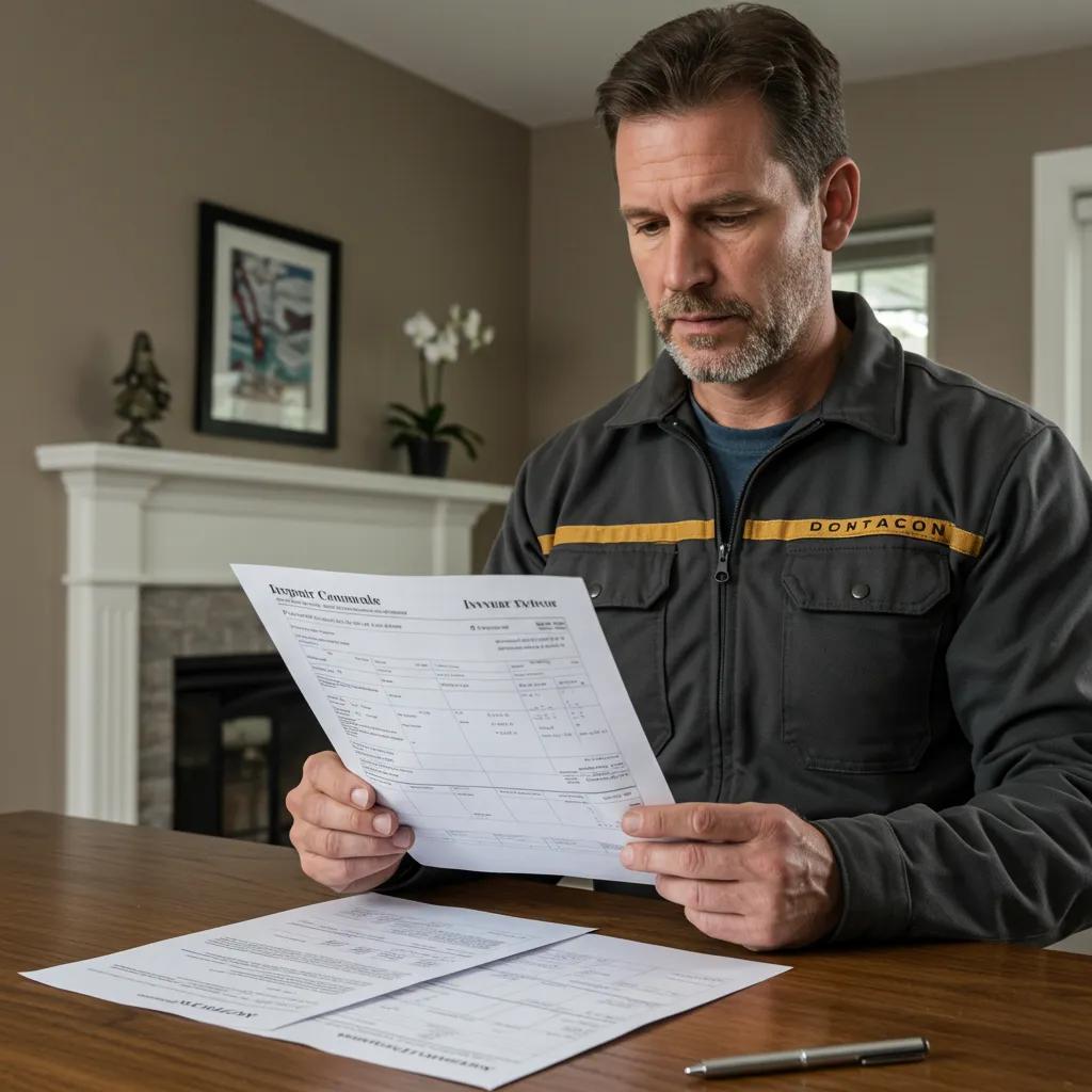 A contractor examining documents related to claiming recoverable depreciation in water damage claims