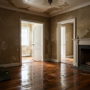 Water-damaged home interior illustrating the impact of water damage on property value